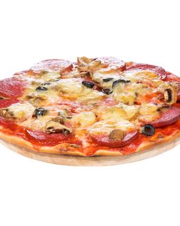 Pizza With Salami Black Olives And Mushrooms